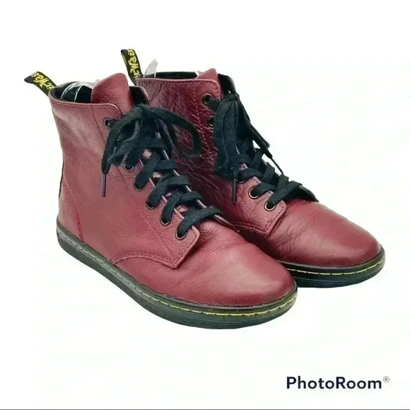 Dr. Martens Leyton Air Wair Lace Up Maroon Leather Combat Boots
